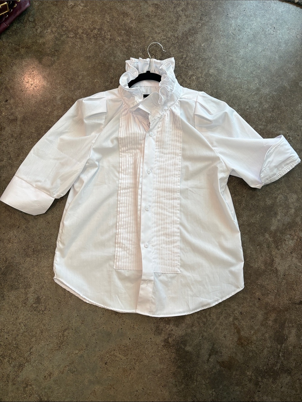 Girls' White Ruffled Collar Button-Down Shirt